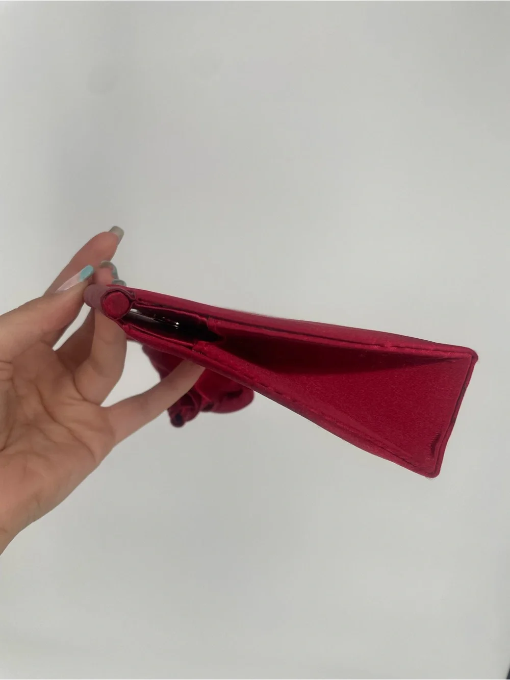 Y2K Red Satin Rosette Small Evening Bag Clutch Snap Close Formal Handbag